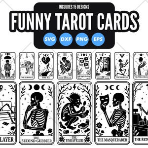 Funny Tarot Card SVG Bundle, Skeleton Tarot Cards SVG, Witchy Clipart, Spiritual Mystic Tarot Pack, Printable Tarot Signs, Occult Svg