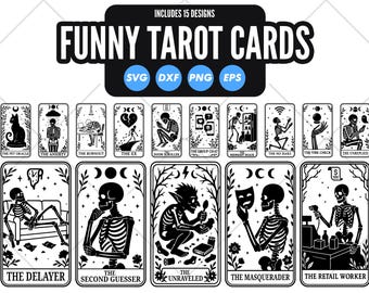 Funny Tarot Card SVG Bundle, Skeleton Tarot Cards SVG, Witchy Clipart, Spiritual Mystic Tarot Pack, Printable Tarot Signs, Occult Svg
