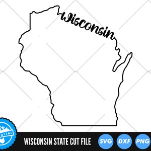 Contour du Wisconsin avec des fichiers texte SVG | Fichiers coupés Wisconsin | vectoriels des États-Unis d'Amérique | Vecteur du Wisconsin | Clipart Carte WI