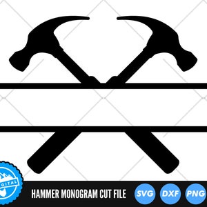Hammer Split Name Frame fichiers SVG | Fichiers découpés à monogramme au marteau | vectorielles de marteau silhouette | Image vectorielle de cadre en forme de marteau | Clipart marteau