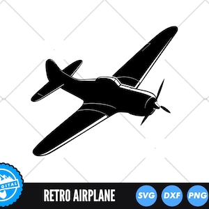 Retro Airplane SVG Cut File, Propeller Plane Silhouette Clipart, Old Aircraft PNG, Classic Plane Vector Art, Aviation DXF, Flying Plane Svg