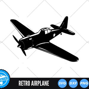Retro Airplane SVG Cut File, Propeller Plane Silhouette Clipart, Old Aircraft PNG, Classic Plane Vector Art, Aviation DXF, Flying Plane Svg
