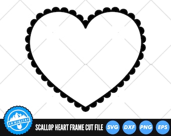 Archivos SVG de marco festoneado / Archivos de corte de marco de corazón / Vector SVG de marco / Vector de borde / Corazón de amor Svg / Archivo de corte de corazón
