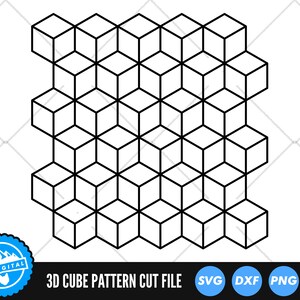 キューブ パターン SVG ファイル | 3D キューブ パターン カット ファイル | プラトン立体ベクター ファイル | 幾何学的正方形 SVG ベクター | パターン クリップ アート
