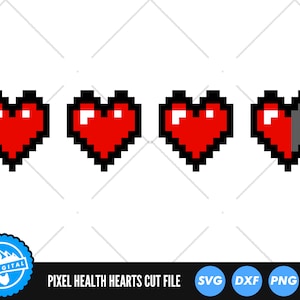 Pixel Health Hearts SVG Files | Life Hearts Cut Files | Retro Gaming Vector Files | Pixel Health Hearts Vector | Hearts Clip Art | CnC Files