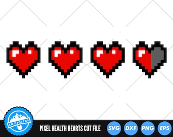 Arquivos SVG Pixel Health Hearts | Arquivos de corte Life Hearts | Arquivos vetoriais Retro Gaming | Vetor Pixel Health Hearts | Clip Art de corações | Arquivos CnC