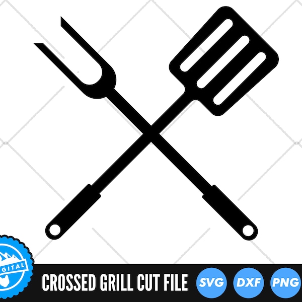BBQ Grill Utensils SVG Files | Crossed Grill and Spatula SVG Cut Files | Barbeque Clip Art Vector Files | Grilling Spatula Clip Art