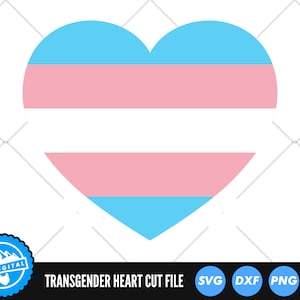Könnte beinhalten: Eine Transgender-Pride-Herz-Schnittdatei in Blau, Rosa und Weiß. Das Herz ist ein digitaler Download für Bastelprojekte.