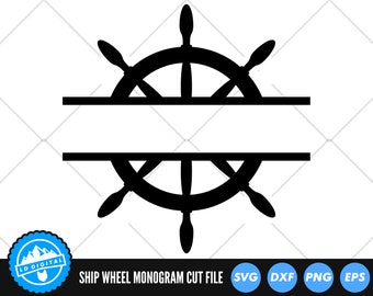 Ship Wheel Monogram SVG Files | Ship Wheel Split Name Frame SVG Cut Files | Ship Wheel Clip Art Vector Files | Ship Steering Wheel Clip Art