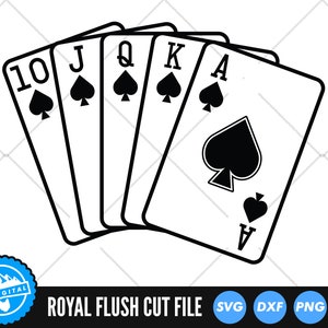 Pliki Royal Flush SVG | Plik Poker Cut | Karty do gry SVG | Clip Art kasyna | Pliki Ace of Spades Cut | Pliki wektorowe Aces