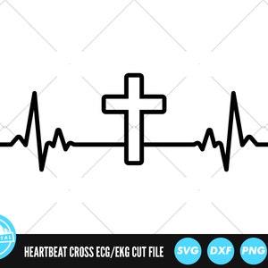 Heartbeat Line Christian Cross SVG Files | ECG EKG Cut Files | Healthcare Vector Files | Nurse Vector | Heartbeat Pulse Clip Art