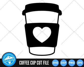 Coffee Cup Heart SVG Files | I Love Coffee Cut Files | Coffee Cafe Vector Files | Coffee to Go Vector | Latte Takeaway Cup Clip Art