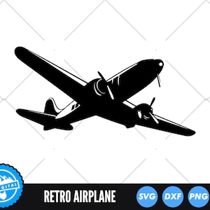 Retro Airplane SVG Cut File, Propeller Plane Silhouette Clipart, Old Aircraft PNG, Classic Plane Vector Art, Aviation DXF, Flying Plane Svg