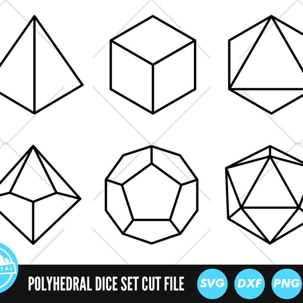 Ensemble de dés polyédriques SVG | Lot de dés SVG | Dés polyèdre | D4 | D6 | D8 | D10 | D12 | D20 | Dés png dxf eps svg Vecteur