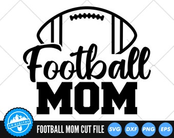 May include: Black and white graphic design featuring a football and the text "Football Mom".