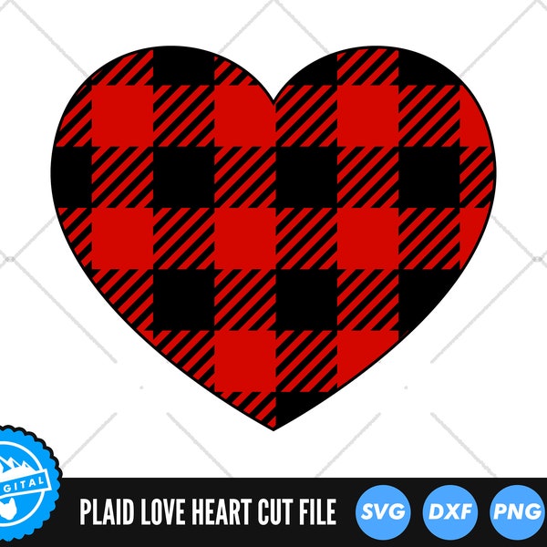 Plaid Love Heart SVG Files | Heart Cut Files | Merry Christmas SVG Files | Christmas Clip Art | Buffalo Plaid Heart SVG
