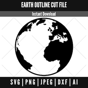 File SVG del contorno della Terra / File di taglio del pianeta Terra / File vettoriali del contorno del mondo / Vettore della Terra / ClipArt della Terra / File CNC