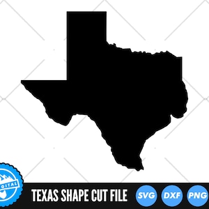 May include: Black silhouette of the state of Texas.  The image is a cut file for crafting projects.  SVG, DXF, PNG, and EPS file formats are included.