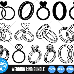 Wedding Ring SVG Bundle, Engagement Ring SVG Vector Files, Diamond Ring ...