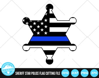 Insignia de ayudante de sheriff, estrella, bandera policial SVG / Bandera de los Estados Unidos de América / Apoyo policial / Línea azul delgada
