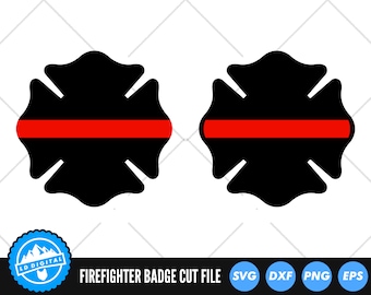 Firefighter Badge SVG Files | Thin Red Line Cut Files | Fire Department Vector Files | Fire Dept Vector | Maltese Cross Clip Art