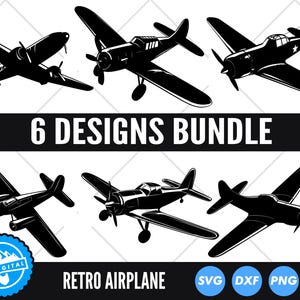 Retro Airplane SVG Cut File, Propeller Plane Silhouette Clipart, Old Aircraft PNG, Classic Plane Vector Art, Aviation DXF, Flying Plane Svg