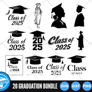 Graduation 2025 SVG Bundle, Graduate SVG Cut Files, bestandene Hut Silhouette SVG, Cap und Quaste svg, Senior 2025 Png Dxf Clipart für Cricut