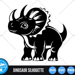Triceratops SVG, Dinosaur Silhouette Cut File, Cute Dinosaur Clipart, Dino SVG, Prehistoric Animal SVG, Triceratops Cut File
