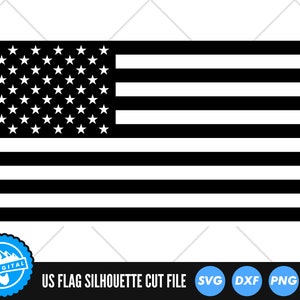 Silhouette du drapeau américain | 4 juillet | Joyeux jour de l'indépendance | Drapeau patriotique | Drapeau des Etats-Unis | Noir et blanc | SVG | Couper des fichiers