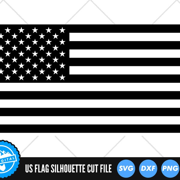 Silhouette de drapeau américain | 4 juillet | Joyeux jour de l'| Drapeau patriotique | Drapeau des Etats-| Noir et blanc | SVG | Fichiers coupés