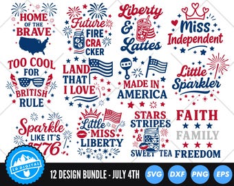 4th of July SVG Bundle, Patriotic Cut Files, USA Flag SVG, Independence Day, America Svg, Red White Blue, Cricut Silhouette Designs