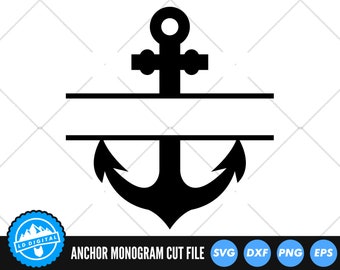 Anchor Split Name Frame SVG Files | Anchor Monogram Cut Files | Sea Anchor Vector Files | Anchorage Clip Art | Silhouette | Cricut Files