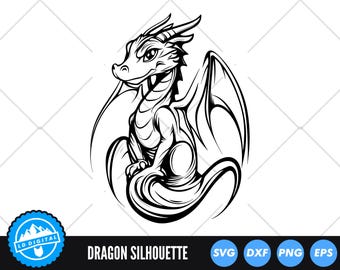 Dragon SVG Files | Medieval Cut Files | Mythical Creature Vector | Fantasy Silhouette Vector | Wyvern SVG | Fire Dragon SVG