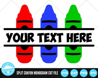 Colorful Crayon Split Name Frame SVG Files | Colorful Crayon Monogram Cut Files | Crayon Vector Files | Crayon Clip Art