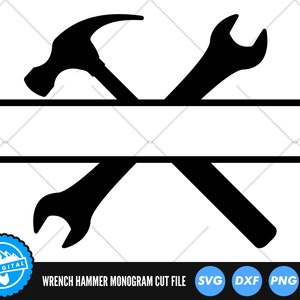 Wrench and Hammer Frame SVG Files | Wrenches Split Name Frame SVG Cut Files | Hammer Monogram SVG Vector Files | Mechanic Tool Vector
