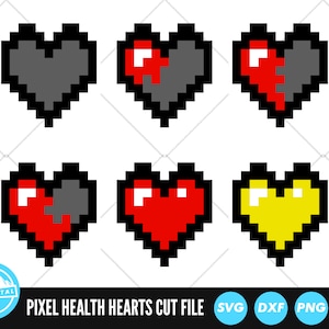 Pixel Health Hearts SVG Bundle Retro Gaming Hearts Cut Files Life Meter SVG for Cricut Silhouette Pixel Art Clipart Digital Download