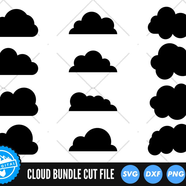 Pliki SVG pakietu Cloud | Pliki wycinane z sylwetkami chmur | Pliki wektorowe w chmurze SVG | Wektor kształtu chmury | Chmura clipart