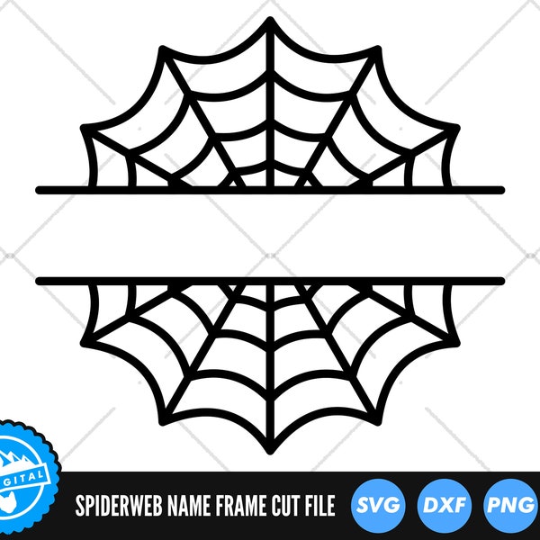 Spiderweb Split Name Frame SVG Files | Spider Web Monogram Cut Files | Halloween SVG Vector Files | Spider SVG Vector | Cobweb Clip Art