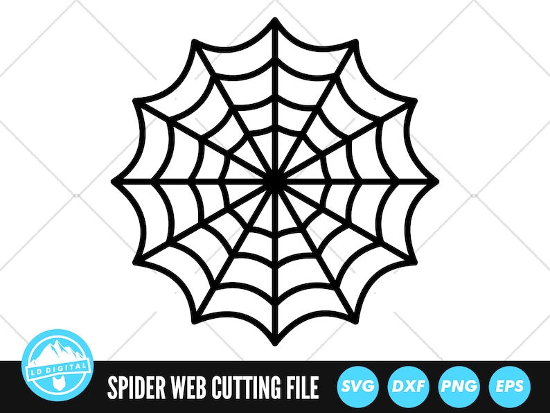 May include: Black and white line art illustration of a spider web. The web is circular with a central hub and radiating lines.
