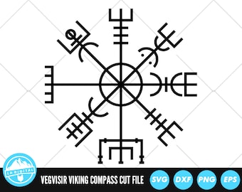 Vegvisir SVG Files | Viking Compass Cut Files | Viking Symbol Vector Files | Icelandic Magical Stave Vector | Norse Symbol Clip Art