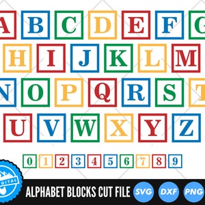 Alphabet Blocks SVG Files | Building Blocks Cut Files | Letter Blocks A-Z 0-9 SVG Vector Files | Baby ABC Blocks Vector