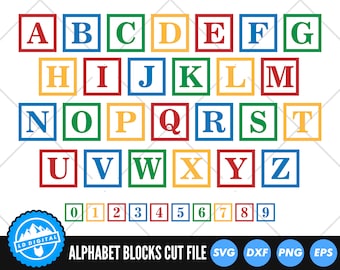 Alphabet Blocks SVG Files | Building Blocks Cut Files | Letter Blocks A-Z 0-9 SVG Vector Files | Baby ABC Blocks Vector