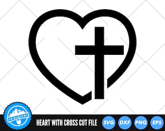 Christian Cross SVG Files | Cross Heart SVG Cut Files | Heart Cross Vector Files | Christian Cross Clip Art | CnC Files