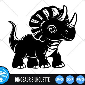 Triceratops SVG, Dinosaur Silhouette Cut File, Cute Dinosaur Clipart, Dino SVG, Prehistoric Animal SVG, Triceratops Cut File