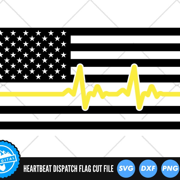 Dispatch Flag Heartbeat Line SVG Files | Thin Yellow Line Cut Files | Dispatch Support Cut Files | Healthcare Vector | ECG EKG