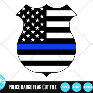 Police Badge Blue Line Flag SVG | American Flag | Thin Blue Line | Police Support | Svg | Png | Dxf | AI | Jpeg