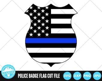 Police Badge Blue Line Flag SVG | American Flag | Thin Blue Line | Police Support | Svg | Png | Dxf | AI | Jpeg