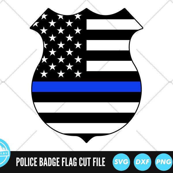 Police Badge Blue Line Flag SVG | American Flag | Thin Blue Line | Police Support | Svg | Png | Dxf | AI | Jpeg