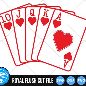 Fichiers SVG quinte flush royale | Fichier de découpe poker | Cartes à jouer SVG | Clipart Casino | Aces of Spades Couper des fichiers | Fichiers vectoriels As