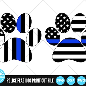Dog Paw K9 Police Flag SVG Files | Thin Blue Line | United States of America Flag | Police Support | Police Dog SVG